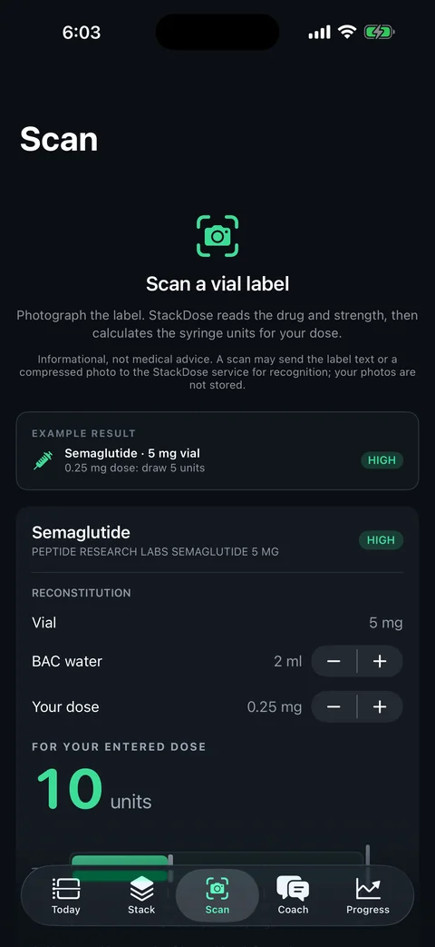 StackDose camera scanner reading a vial label